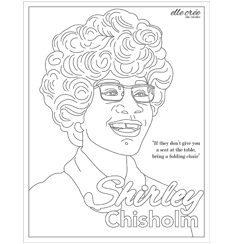 Shirley Chisolm coloring page available for free download.