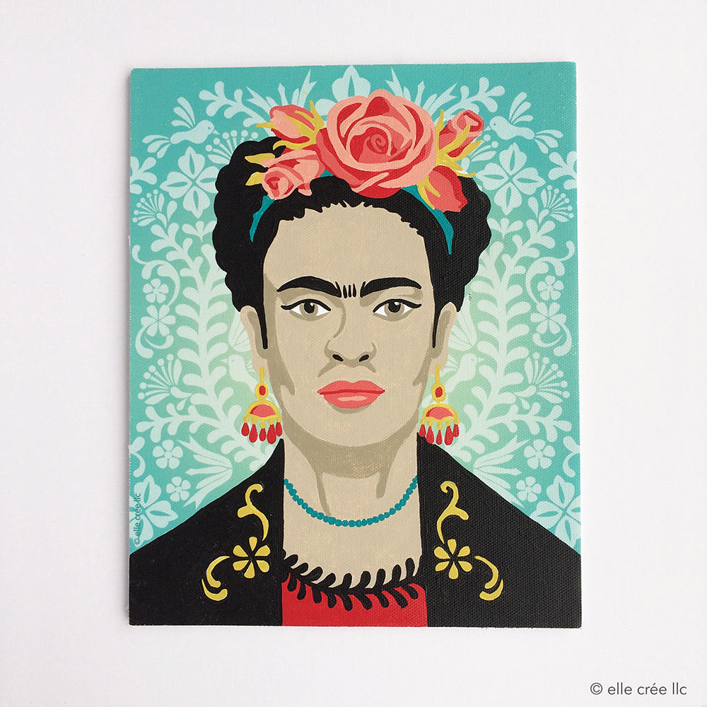 Frida with Flowers (turquoise) | 8x10 paint-by-number kit - Elle Crée