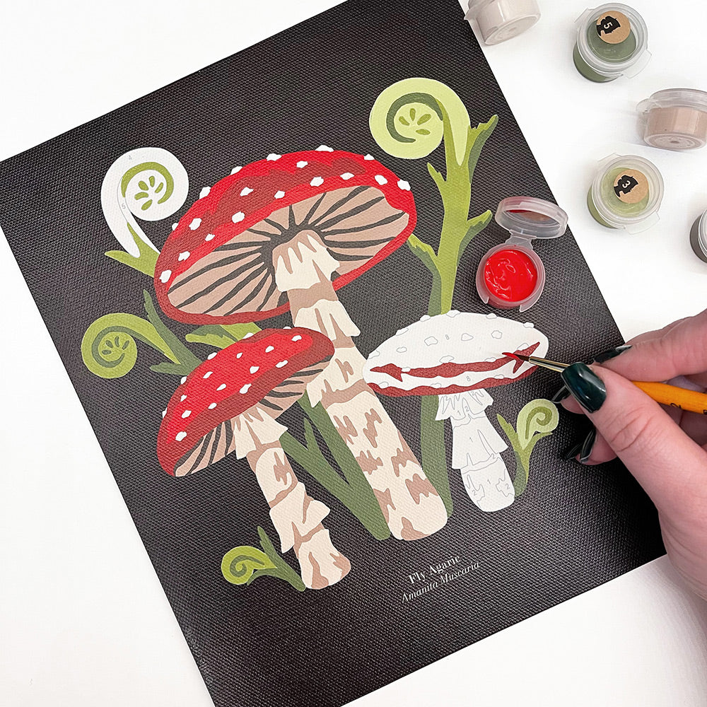Fly Agaric Mushrooms | 8x10 paint-by-number kit - Elle Crée
