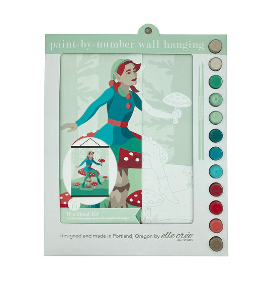 Woodland Elf with Mushrooms | 11x14 wall hanging paint-by-number kit - Elle Crée
